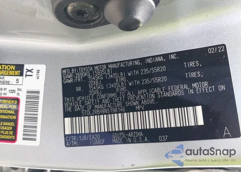 2022 Toyota Highlander Xse z USA, uszkodzony, nr VIN 5TDLZRBH8NS198146